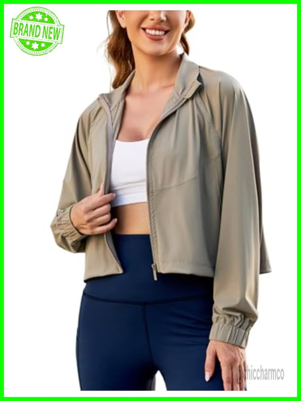 Womens Cropped Athletic Zip Up Jacket Long Sleeve Workout Gym Yoga